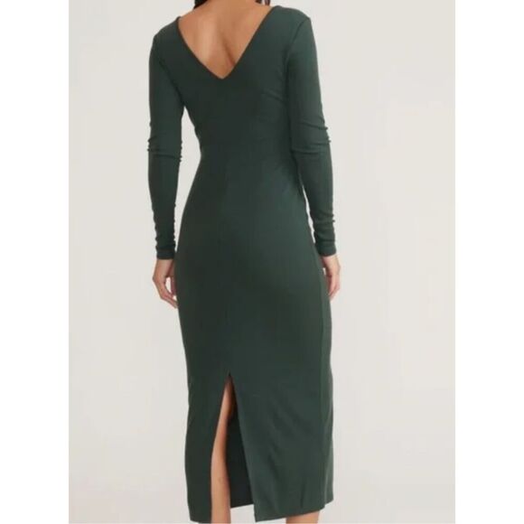 Marine Layer Lexi Rib V-Neck Maxi Dress In Green Gables - Picture 5 of 11